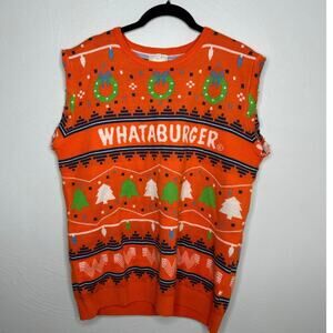 Whataburger Ugly Christmas Sweater Vest Men's Size Large Holiday Orange White